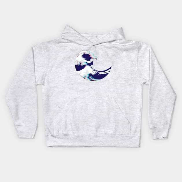 Glitched Great Wave Emoji Kids Hoodie by gregG97